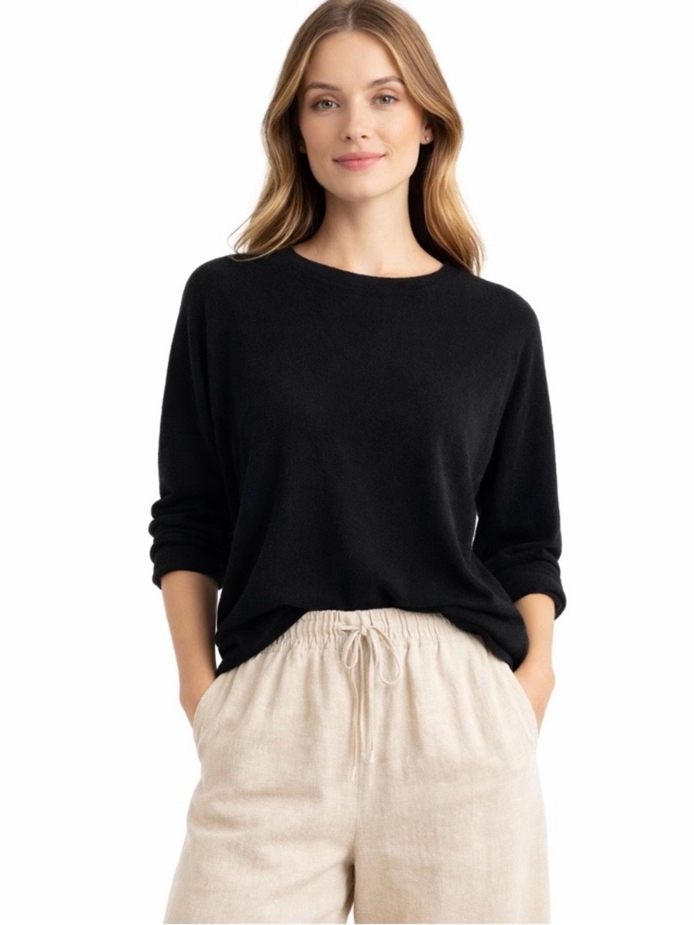 Banana Republic Silk Cashmere Black Crew Neck Sweater Size XL Classic Career